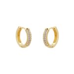 Yellow Gold Plated Silver Pave Cubic Zirconia Huggie Earrings